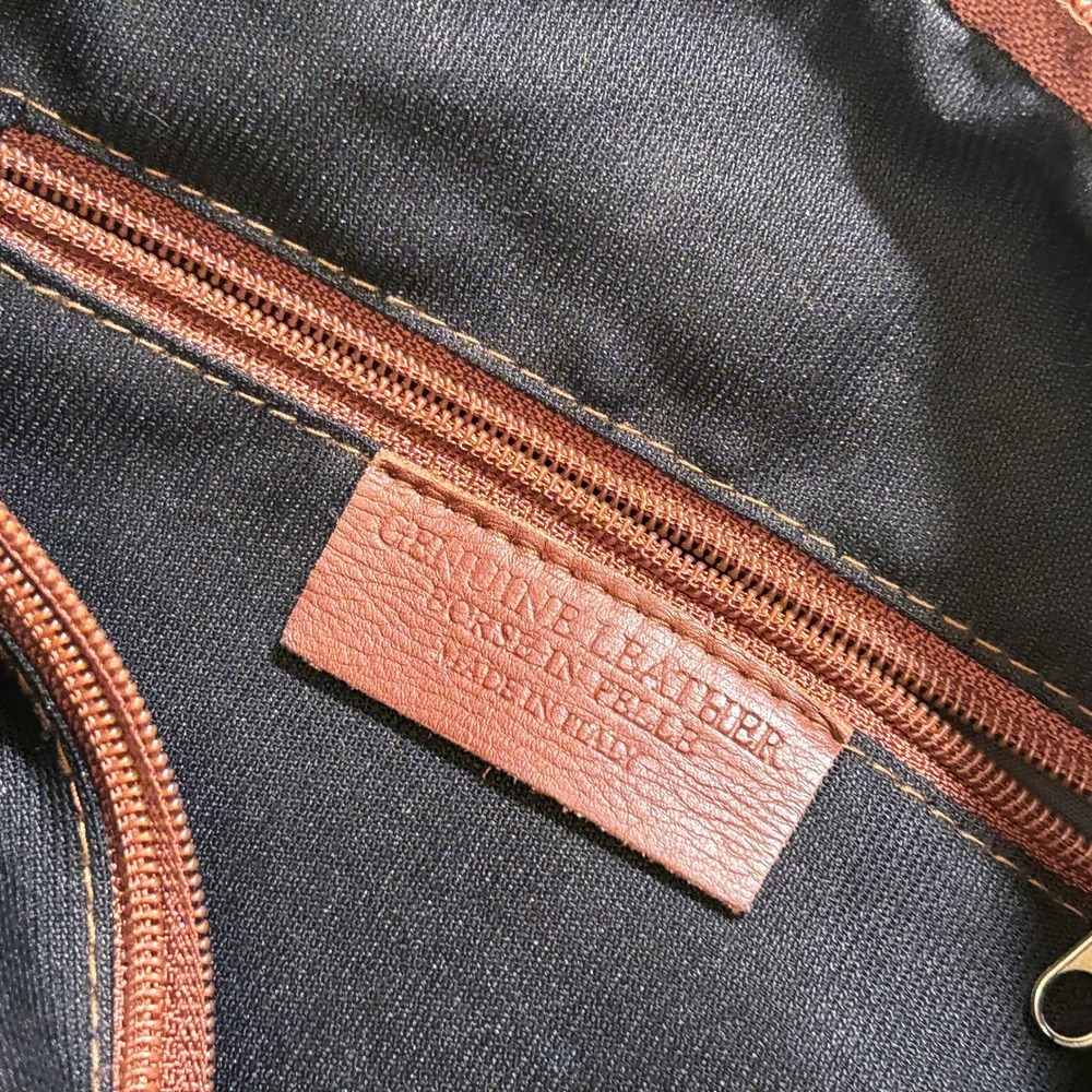 Borse in Pelle Navy Floral Embossed Suede Leather Tote Bag Made in Italy - Picture 10 of 12